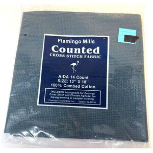 Flamingo Mills Aida 14 Count Cross Stitch Fabric 12" X 18" 100% Combed Cotton Bl